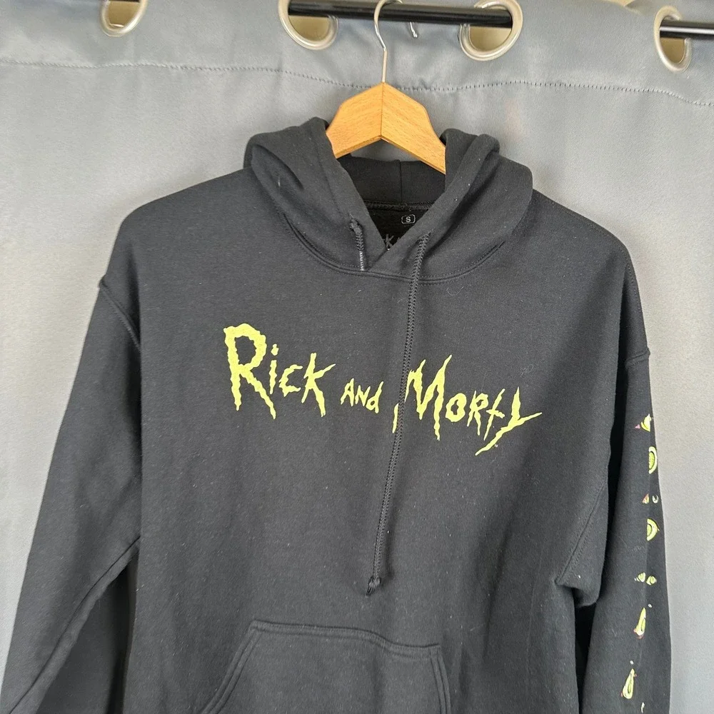 Rick and Morty Adult Swim Graphic Hoodie Black Trippy Back Print Mens Small